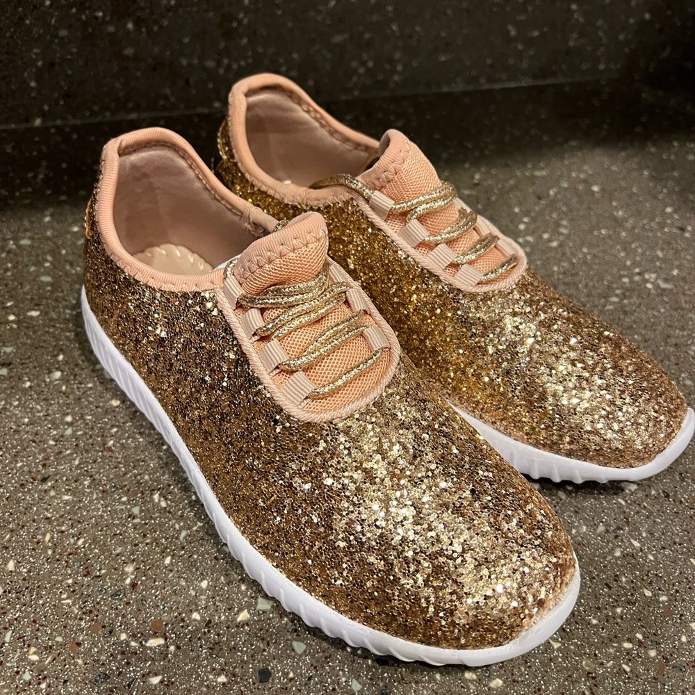 Rose gold sneakers from Link. Size 4 kids, never worn.